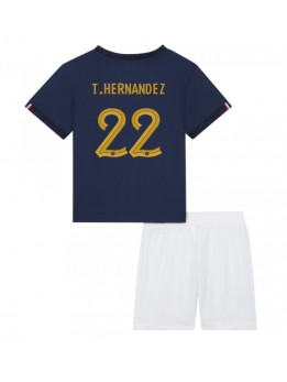 Frankreich Theo Hernandez #22 Heimtrikotsatz für Kinder WM 2022 Kurzarm (+ Kurze Hosen)
